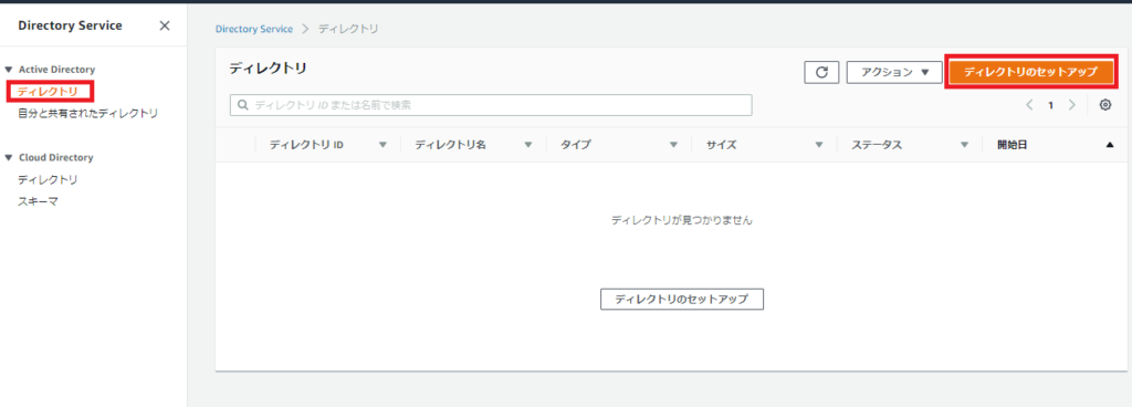 AWS Directory Service メニュー
