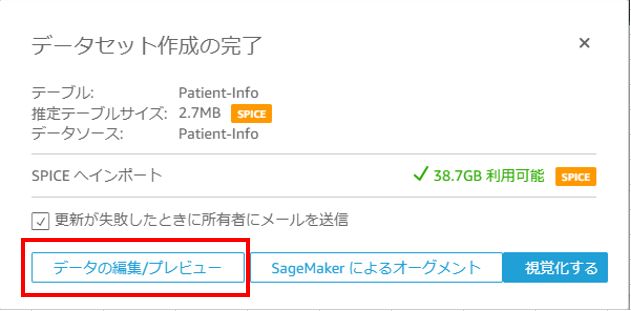 QuickSight データセット作成の完了
