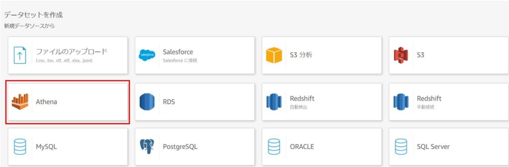 QuickSight, データソースの選択
