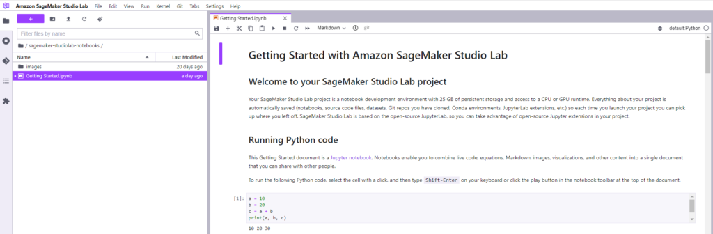 SageMaker Studio Lab スタートページ
