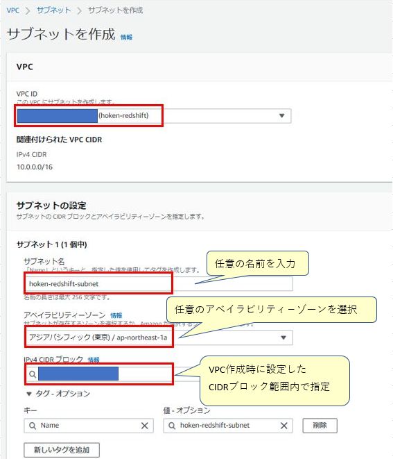 サブネットの設定